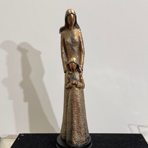 Vintage Elegant Mother and Child Sculpture,image displays a bronze-finished